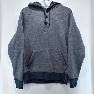 J.Crew Vintage‎ Fleece Mens Small Hoodie Pullover Heather Gray Button Front